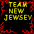Yellow text reading TEAM NEW JERSEY repeated four times on a black background with red pixelated border, no visible animation changes.