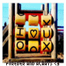 Animated contact sheet of a 3x3 grid icon with yellow game pieces, heart symbol, and text "FOREVER AND ALWAYS <3" on blue background.