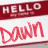 Animated contact sheet showing two frames of a buddy icon with red and white text reading "HELLO" above and "DOWN" below, displayed on a gray background.