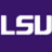 Pixelated white 'LSU' text on solid purple background with slight white outline effect.