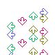 small arrow icons in multiple colors with occasional white cloud shapes on a gray background