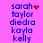 A static image displays a vertical list of names on a bright pink background with blue text, featuring a red heart symbol next to 'sarah' and red pixelated dots next to 'sarah' in other instances.