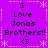 Purple background with repeated text and symbols arranged in a pattern, featuring 'I Love Jonas Brothers!!' and heart icons