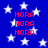 Blue background with white stars and red text reading 'NORA' repeated in multiple