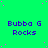 Green background with purple text 'Bubba G Rocks' repeated in a pattern, scattered pink dots, and one gray square at bottom right
