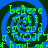 Four identical display a blue background with a black spiral pattern and green pixelated text reading "believe me i am good"