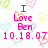 Pixelated pink text on white background with colorful heart shapes, stating 'I Love Ben 10.18.07' and 'BFAIS i couldnt survive without THEM!' alongside names.