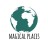A pixelated circular icon with a teal and white color scheme featuring a stylized figure holding a camera inside a ring, with partially legible text below.