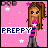 A 4-frame pixel art animation of a cartoon girl with long brown hair and pink accessories against a pink background, featuring changing star positions and text color variations.