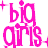 Pixel art contact sheet showing three frames of an animated icon with a cartoon girl and pink text reading "big girls even don't cry they get" surrounded by sparkles on white background.