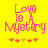 Pixelated pink text 'Love Is A Mystery' on bright yellow background with five orange-pink hearts below, two versions differ in heart coloration.