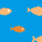 Blue background with four orange fish swimming left to right, orange with white text reading 'There are plenty more fish in the sea!', gray below