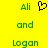 Yellow background with green pixelated text 'Ali', 'and', 'Logan' arranged in a , and a black heart symbol between the two 'Ali' texts