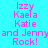 Pixelated text on cyan background with alternating green highlights across two of names and 'and Jenny Rock!' phrase
