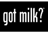Black-and-white animated sequence showing 'got milk?' text with varying background and text box styles across frames.