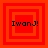 Four red square frames with orange borders display "IwanJ!" text in black pixelated font, each frame showing a different border configuration.