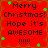 Red background with black text reading "Merry Christmas! Hope it's AWESOME !!!!!" and green star shapes scattered across the image.