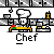 Animated contact sheet of a chef character in pixel art style performing cooking actions across multiple frames with visible text labels and kitchen props.