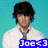 Pixelated image of a person with dark hair wearing a white shirt against a teal background, with blue text overlay reading "Joe<3".