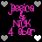 Pixelated pink text "Japics & NIK 4 Ever" surrounded by alternating white and gray hearts on a black background.