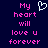 Pixelated text and heart symbol on dark blue background, pink letters with white outline.