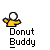 pixelated 'Donut Buddy' icons showing sequential animation frames with varying poses, expressions, and text elements