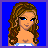 Pixel art contact sheet showing three frames of an animated icon featuring a cartoon woman in various poses with blue background and numeric text overlays.