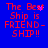 Blue background with red pixelated text reading 'The Best Ship is FRIEND-SHIP!!' and scattered pink pixel clusters.