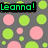 Pixelated icon with gray background, green and pink circles, and three 'Leanna!' text boxes in different colors.