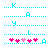 Pixelated cyan text 'K A Y L' above pink and light-pink hearts, with a blue 'A' on the right; two identical frames show heart color variation.