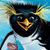 Pixelated cartoon bird with dark blue head, yellow beak, and golden crown-like accents against light blue background.