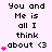 Pixel art displays text "You and Me is all I think about <3" with pink heart symbols appearing incrementally across three on a light purple background