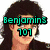 Pixelated image of a person with long brown hair and green text reading "Benjamins 101" over the face, next to another pixelated figure holding a microphone with red text "Loves", below which is a third pixelated section showing a drum set with blue text "Michael Jackson".