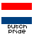 A 2x2 contact sheet of four animated frames showing variations of a Dutch flag-inspired design with "Dutch Pride" text in pixelated font, each frame featuring red and blue horizontal stripes above the text.