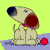 A cartoon dog sits on a purple surface against a yellow background, holding a red ball, with its head turning left to right across frames.