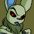 A 3x2 contact sheet of a pixelated animated character with green skin, red eyes, blue inner ears, and a dark green scarf against an olive background.