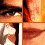 pixelated facial sections showing a person with light skin, dark eyebrows, and brown eyes in various cropped views