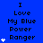 Blue background displays "I Love My Blue Power Ranger" text with white star icons increasing from one to four across three