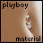 A four- shows a pixelated torso with a belly button, displaying text 'playboy' and 'material' in black pixelated font on a brown background