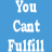 A static image of pixelated white text on a solid blue background arranged in four lines, forming the phrase "You Cant Fulfill Promises" with visible anti-aliasing and slight blurring.