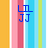 Pixelated blue text and symbols on vertical striped background with gray lower section.