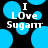 Black background with scattered light blue circles and white text reading "I Love Sugarr" in pixelated font.