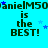 A bright cyan background displays repeated text "danielM50 is the BEST!" in dark green pixelated font, with scattered blue and light blue stars.