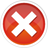 Red circular icon with white border containing white X symbol on gradient red-orange background.