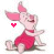 Animated pink pig character in red dress with heart symbols appearing and disappearing around it.