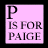 A pink square icon with a large black 'P' at top, followed by 'IS FOR' and 'PAIGE', where the bottom text changes from dark to light gray