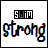 Six-frame animated contact sheet of a swimming-themed buddy icon with "swim" and "strong" text elements, each frame showing slight color variations in the logo.