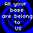 Four identical display a blue and black spiral background with white text reading 'All your base are belong to us' in pixelated font