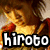 Pixelated anime-style character with brown hair and red accents, wearing a yellow top, with 'hiroto' text below in bold black-and-white lettering.