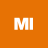 White pixelated 'MI' text on solid orange background with slight transparency effect.